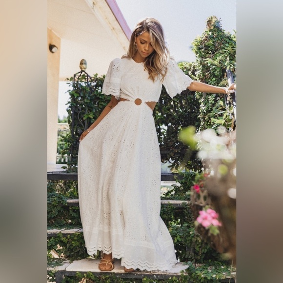 Petal & Pup MERLETTO CUT OUT MAXI DRESS - WHITE M B1010
